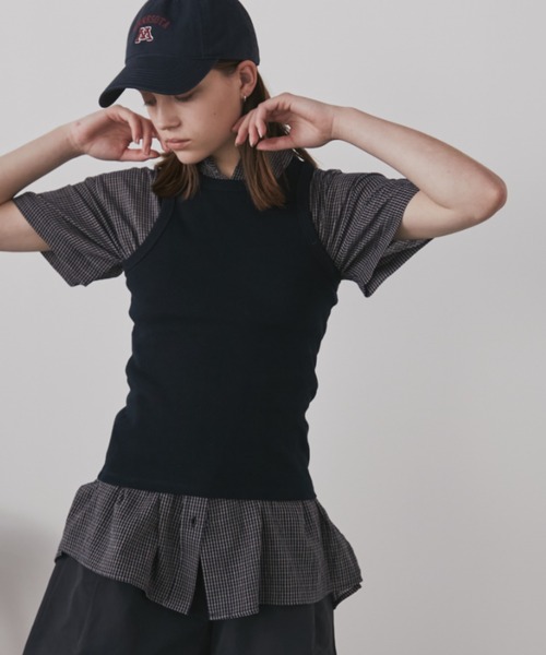 Auntie Rosa Holiday（アンティローザホリデー）の「オーバーサイズチェック半袖シャツ（シャツ/ブラウス・レディース・ブラック/オフホワイト/ネイビー・FREE）」の14枚目の写真