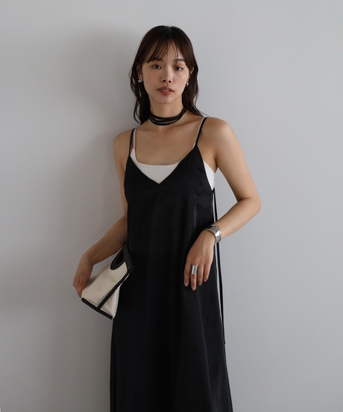 CRANK サテン ワンピース セール】【動画あり】satin camisole one piece with choker