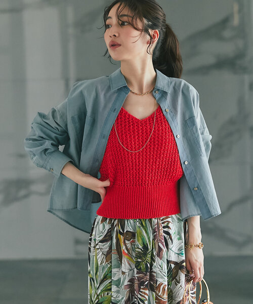 La boutique BonBon（ラブティックボンボン）の「【大人っぽカジュアル】前後２WAYざっくりクロップドベスト（ベスト・レディース・レッド/ホワイト/ミント・FREE）」の11枚目の写真