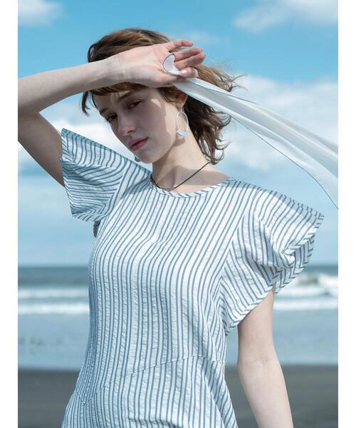 Lugnoncure(ルノンキュール)の「ストライプサッカーワンピース《2025summer catalog item》(ワンピース・レディース・ブラック/オフホワイト/ブラウン・F)」の4枚目の写真