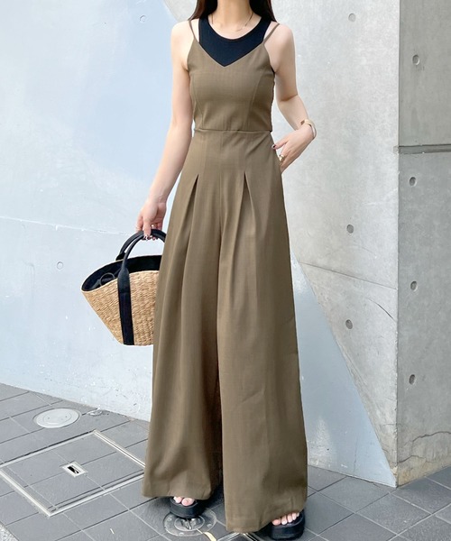 Futier land（フューティアランド）の「バックリボンキャミワイドオールインワン（つなぎ/オールインワン・レディース・ブルー/ブラック/ベージュ・MEDIUM）」の3枚目の写真