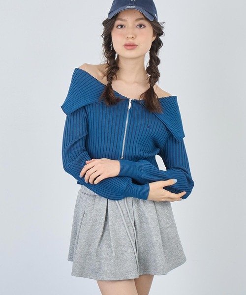 ANAP（アナップ）の「リブニットビッグカラーZIPカーディガン（カーディガン/ボレロ・レディース・ネイビー/グレー/ブラック・FREE）」の3枚目の写真