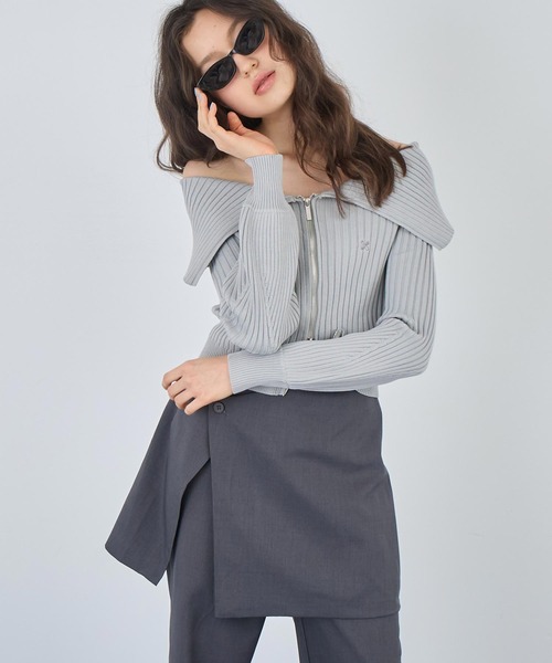 ANAP（アナップ）の「リブニットビッグカラーZIPカーディガン（カーディガン/ボレロ・レディース・ネイビー/グレー/ブラック・FREE）」の9枚目の写真