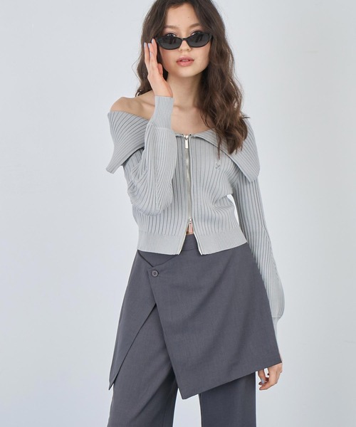 ANAP（アナップ）の「リブニットビッグカラーZIPカーディガン（カーディガン/ボレロ・レディース・ネイビー/グレー/ブラック・FREE）」の10枚目の写真