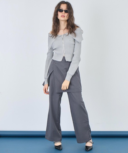 ANAP（アナップ）の「リブニットビッグカラーZIPカーディガン（カーディガン/ボレロ・レディース・ネイビー/グレー/ブラック・FREE）」の13枚目の写真