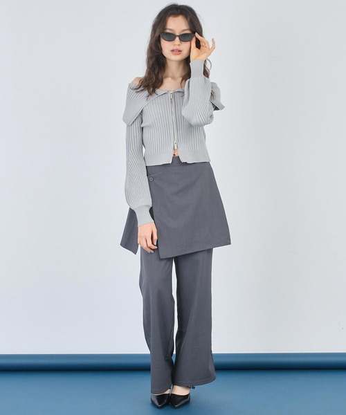 ANAP（アナップ）の「リブニットビッグカラーZIPカーディガン（カーディガン/ボレロ・レディース・ネイビー/グレー/ブラック・FREE）」の11枚目の写真