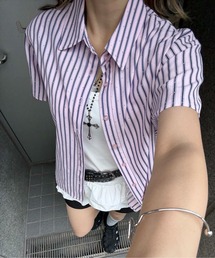 ラインストーンチェックシャツ