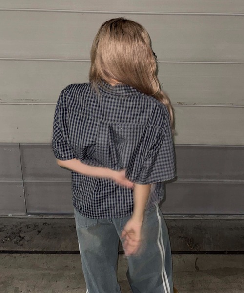 sedacle(セダクル)の「ラインストーンチェックシャツ(シャツ/ブラウス・レディース・ダークパープル/ネイビー/レッド/ライトブルー/サックスブルー/ピンク・SMALL/MEDIUM/LARGE)」の18枚目の写真
