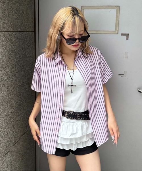 sedacle（セダクル）の「ラインストーンチェックシャツ（シャツ/ブラウス・レディース・ダークパープル/ネイビー/レッド/ライトブルー/サックスブルー/ピンク・SMALL/MEDIUM/LARGE）」の12枚目の写真