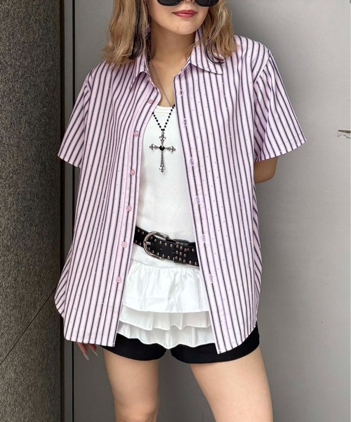 sedacle（セダクル）の「ラインストーンチェックシャツ（シャツ/ブラウス・レディース・ダークパープル/ネイビー/レッド/ライトブルー/サックスブルー/ピンク・SMALL/MEDIUM/LARGE）」の10枚目の写真