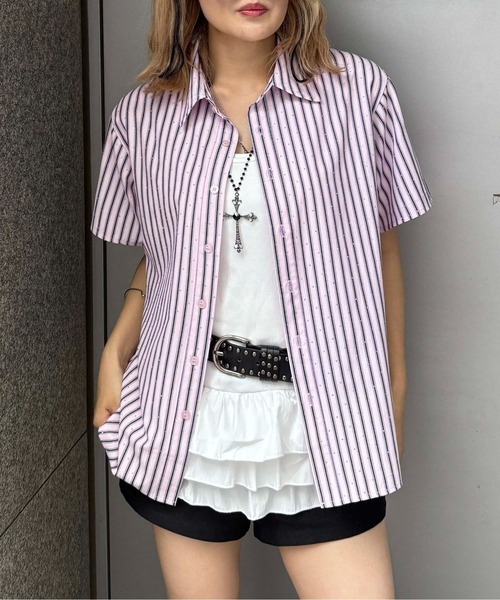 sedacle（セダクル）の「ラインストーンチェックシャツ（シャツ/ブラウス・レディース・ダークパープル/ネイビー/レッド/ライトブルー/サックスブルー/ピンク・SMALL/MEDIUM/LARGE）」の11枚目の写真