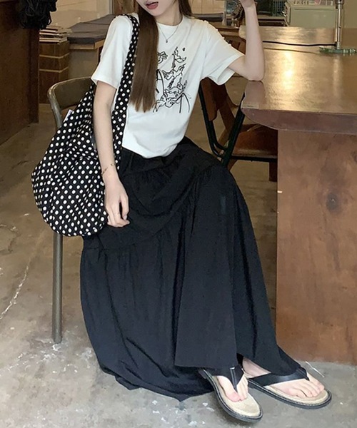 DAY CLOSET（デイ クローゼット）の「レディース お洒落見えゆったりシルエットティアードスカート（スカート・レディース・ブラック/ホワイト・FREE）」の8枚目の写真