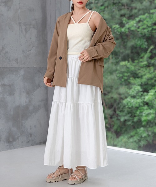 DAY CLOSET（デイ クローゼット）の「レディース お洒落見えゆったりシルエットティアードスカート（スカート・レディース・ブラック/ホワイト・FREE）」の13枚目の写真