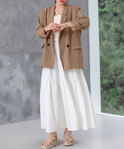 DAY CLOSET（デイ クローゼット）の「レディース お洒落見えゆったりシルエットティアードスカート（スカート・レディース・ブラック/ホワイト・FREE）」の16枚目の写真