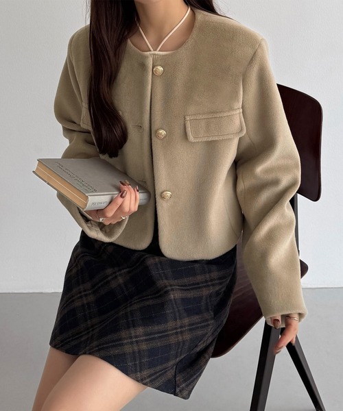 TOLW@yrl:ＨＫさま専用　ノーカラージャケット ベージュ 38 TOLW@yrl:HKさま専用 ノーカラージャケット ベージュ 38