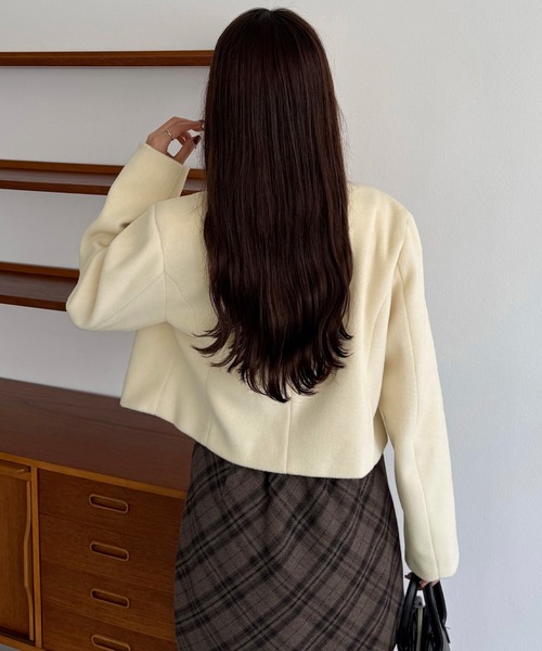 セール】ウールライクゴールドボタンノーカラージャケット（ノー