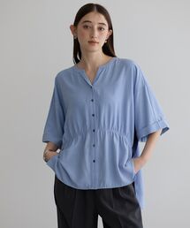 ギャザーデザイン配色シャツ