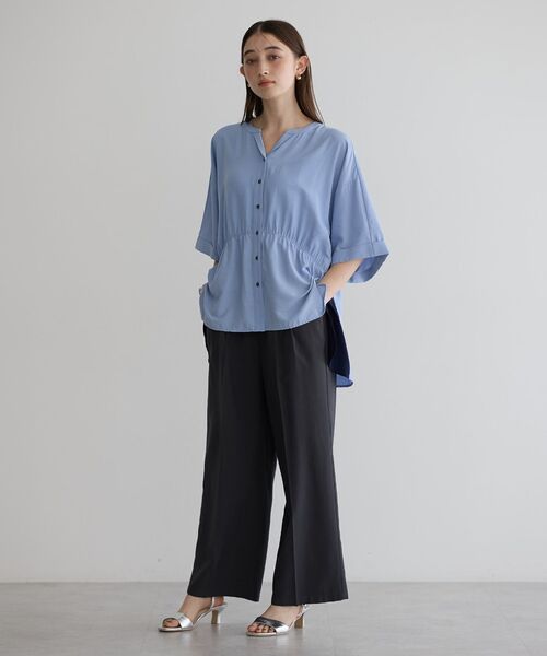 Editt by YECCA VECCA（エディットバイイェッカヴェッカ）の「ギャザーデザイン配色シャツ（シャツ/ブラウス・レディース・カーキ/サックスブルー/ネイビー・FREE）」の17枚目の写真