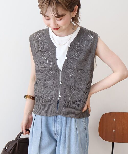 セール】【前後2WAY】レース編みニットベスト（ベスト
