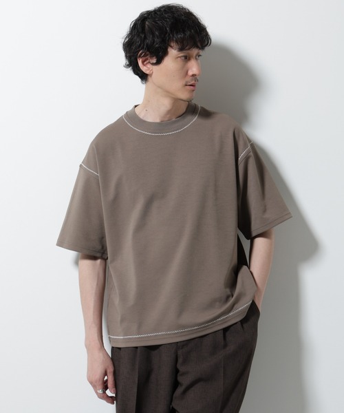 NANO universe(ナノユニバース)の「テクニックステッチTシャツ 半袖(Tシャツ/カットソー・メンズ・スミクロ/モカ/ネイビー・L/M)」の1枚目の写真