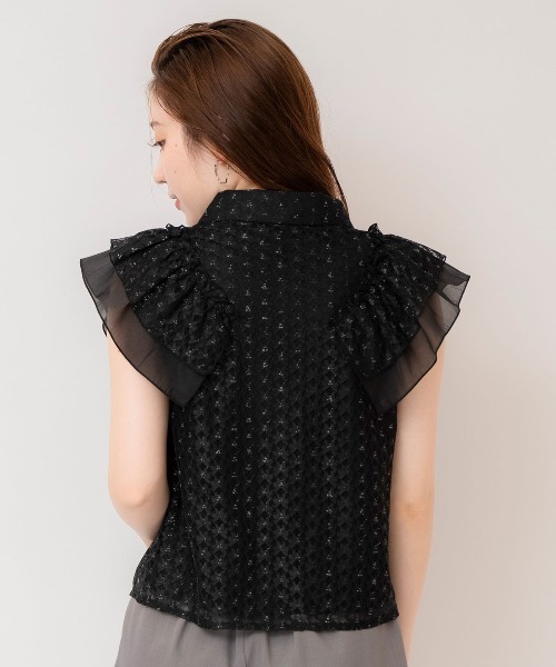 REDYAZEL（レディアゼル）の「ラメレースフリルスリーブブラウス（シャツ/ブラウス・レディース・ブラック/ダークブラウン/オフホワイト・FREE）」の14枚目の写真