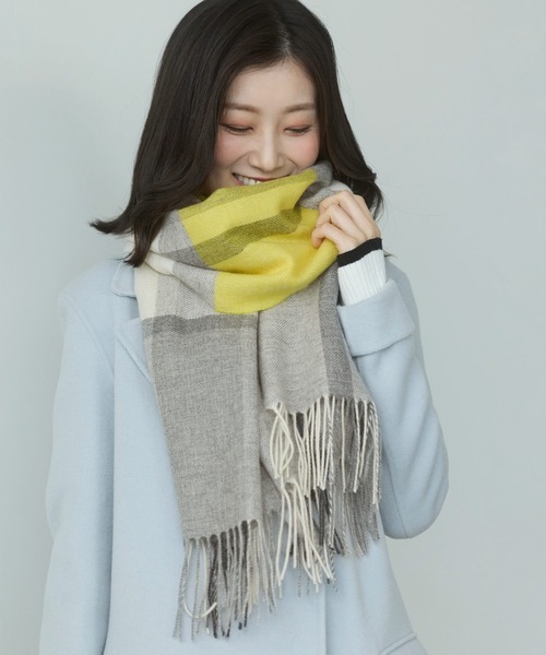 sankyo shokai(サンキョウショウカイ)の「カシミヤ100% マフラー ストール チェック柄(マフラー・レディース・ピンク/イエロー/キャメル・FREE)」の10枚目の写真