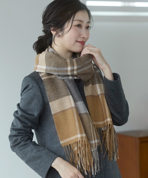 カシミヤ100% マフラー ストール チェック柄（マフラー）｜sankyo