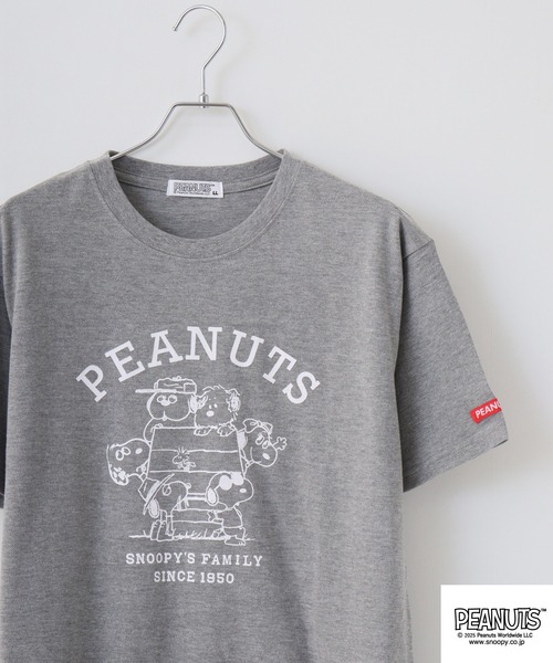 PEANUTS(ピーナッツ)の「PEANUTS 兄弟柄プリント鹿の子半袖Tシャツ(Tシャツ/カットソー・メンズ・ブラック/ピンクベージュ/杢グレー・M/L/LL)」の2枚目の写真