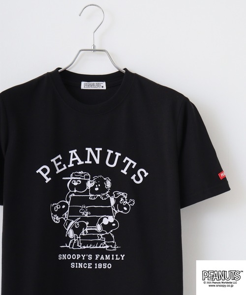 PEANUTS(ピーナッツ)の「PEANUTS 兄弟柄プリント鹿の子半袖Tシャツ(Tシャツ/カットソー・メンズ・ブラック/ピンクベージュ/杢グレー・M/L/LL)」の1枚目の写真