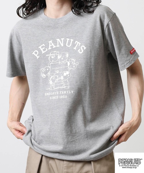 PEANUTS(ピーナッツ)の「PEANUTS 兄弟柄プリント鹿の子半袖Tシャツ(Tシャツ/カットソー・メンズ・ブラック/ピンクベージュ/杢グレー・M/L/LL)」の4枚目の写真