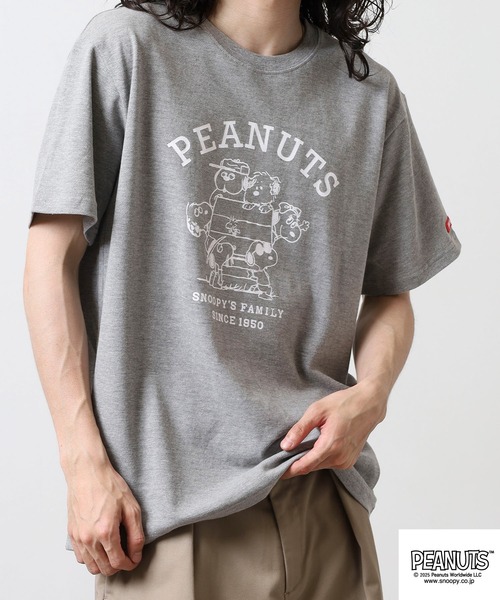 PEANUTS(ピーナッツ)の「PEANUTS 兄弟柄プリント鹿の子半袖Tシャツ(Tシャツ/カットソー・メンズ・ブラック/ピンクベージュ/杢グレー・M/L/LL)」の6枚目の写真