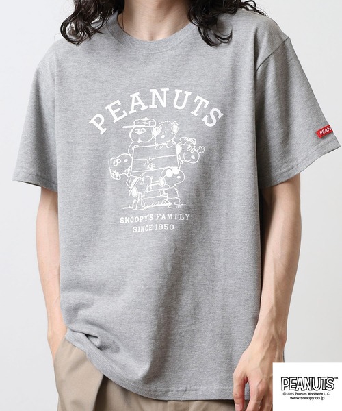 PEANUTS(ピーナッツ)の「PEANUTS 兄弟柄プリント鹿の子半袖Tシャツ(Tシャツ/カットソー・メンズ・ブラック/ピンクベージュ/杢グレー・M/L/LL)」の5枚目の写真