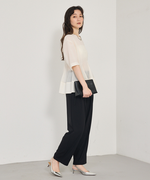 qualite（カリテ）の「【上品な透け感】カーヴィングブラウス/シアーシャツ/シアーブラウス/夏服/オフィスカジュアル（シャツ/ブラウス・レディース・オフホワイト/ブルー/カーキ・フリー）」の22枚目の写真