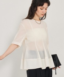 qualite | 【上品な透け感】カーヴィングブラウス/シアーシャツ/シアーブラウス/夏服/オフィスカジュアル(シャツ/ブラウス)