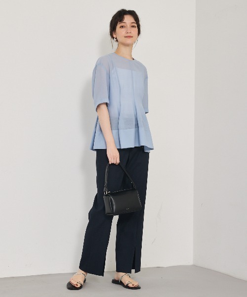 qualite（カリテ）の「【上品な透け感】カーヴィングブラウス/シアーシャツ/シアーブラウス/夏服/オフィスカジュアル（シャツ/ブラウス・レディース・オフホワイト/ブルー/カーキ・フリー）」の9枚目の写真