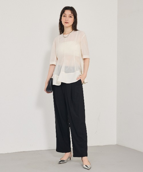 qualite（カリテ）の「【上品な透け感】カーヴィングブラウス/シアーシャツ/シアーブラウス/夏服/オフィスカジュアル（シャツ/ブラウス・レディース・オフホワイト/ブルー/カーキ・フリー）」の10枚目の写真