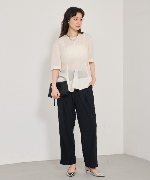 qualite（カリテ）の「【上品な透け感】カーヴィングブラウス/シアーシャツ/シアーブラウス/夏服/オフィスカジュアル（シャツ/ブラウス・レディース・オフホワイト/ブルー/カーキ・フリー）」の11枚目の写真