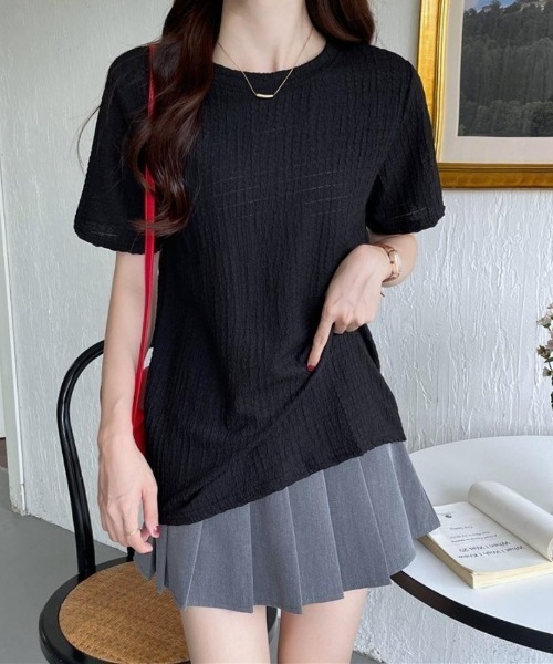 maison de LATIR（メゾンドラティール）の「ラフなのに上品な半袖トップス（Tシャツ/カットソー・レディース・ライトブラウン/ブラック/ホワイト・FREE）」の9枚目の写真