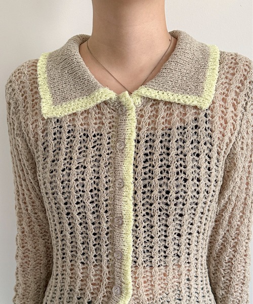 PILIT（ピリット）の「チュールヤーン透かし編みポロニット（ニット/セーター・レディース・ブラウン/グレイッシュベージュ/ブラック/アイボリー・MEDIUM）」の14枚目の写真