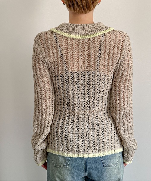 PILIT（ピリット）の「チュールヤーン透かし編みポロニット（ニット/セーター・レディース・ブラウン/グレイッシュベージュ/ブラック/アイボリー・MEDIUM）」の16枚目の写真