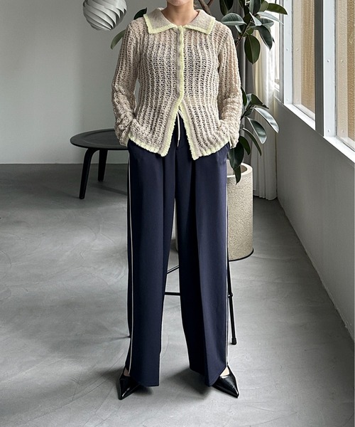 PILIT（ピリット）の「チュールヤーン透かし編みポロニット（ニット/セーター・レディース・ブラウン/グレイッシュベージュ/ブラック/アイボリー・MEDIUM）」の18枚目の写真