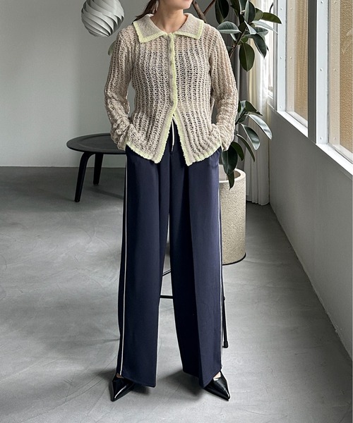 PILIT（ピリット）の「チュールヤーン透かし編みポロニット（ニット/セーター・レディース・ブラウン/グレイッシュベージュ/ブラック/アイボリー・MEDIUM）」の19枚目の写真