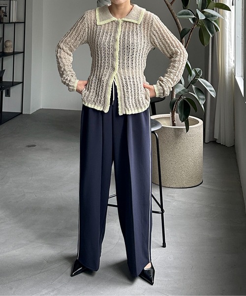 PILIT（ピリット）の「チュールヤーン透かし編みポロニット（ニット/セーター・レディース・ブラウン/グレイッシュベージュ/ブラック/アイボリー・MEDIUM）」の20枚目の写真