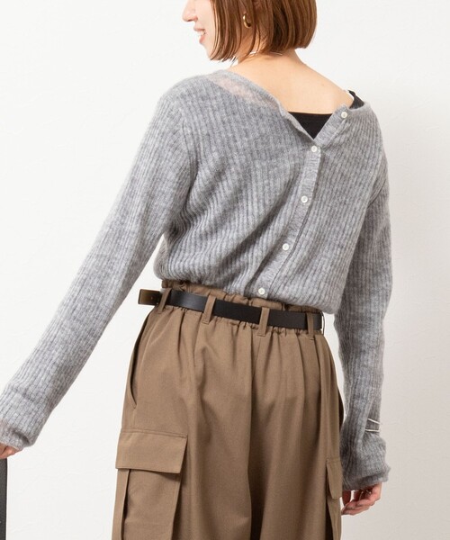Rie Miller（リエミラー）の「シアーモヘヤ2WAYリブボートネックカーディガン（カーディガン/ボレロ・レディース・ベビーピンク/オリーブ/グレー・38）」の2枚目の写真