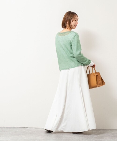 Rie Miller（リエミラー）の「シアーモヘヤ2WAYリブボートネックカーディガン（カーディガン/ボレロ・レディース・ベビーピンク/オリーブ/グレー・38）」の6枚目の写真