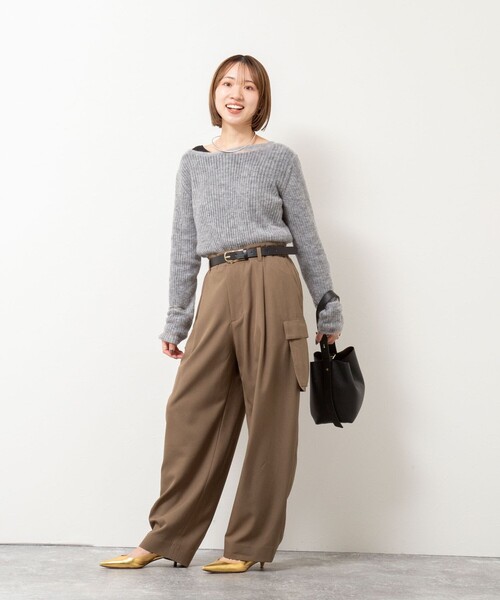 Rie Miller（リエミラー）の「シアーモヘヤ2WAYリブボートネックカーディガン（カーディガン/ボレロ・レディース・ベビーピンク/オリーブ/グレー・38）」の11枚目の写真