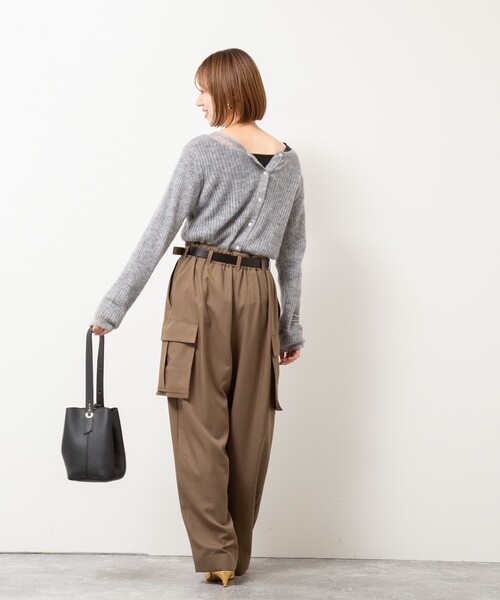 Rie Miller（リエミラー）の「シアーモヘヤ2WAYリブボートネックカーディガン（カーディガン/ボレロ・レディース・ベビーピンク/オリーブ/グレー・38）」の12枚目の写真