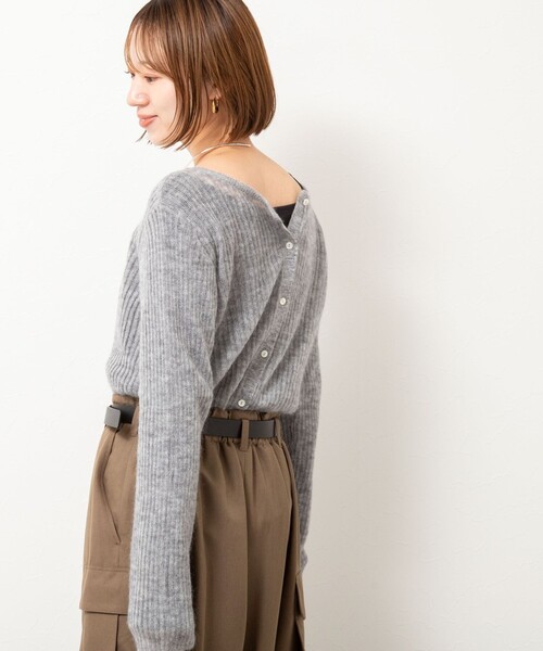 Rie Miller（リエミラー）の「シアーモヘヤ2WAYリブボートネックカーディガン（カーディガン/ボレロ・レディース・ベビーピンク/オリーブ/グレー・38）」の17枚目の写真