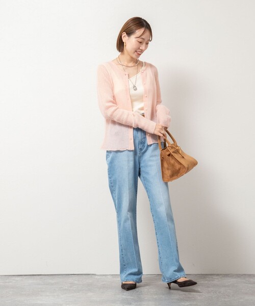 Rie Miller（リエミラー）の「シアーモヘヤ2WAYリブボートネックカーディガン（カーディガン/ボレロ・レディース・ベビーピンク/オリーブ/グレー・38）」の19枚目の写真