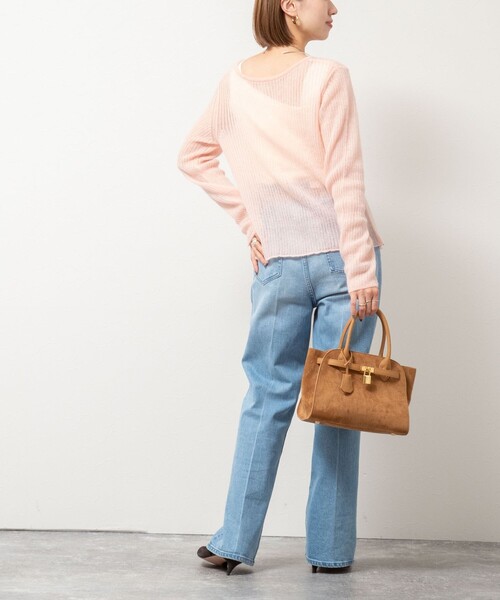 Rie Miller（リエミラー）の「シアーモヘヤ2WAYリブボートネックカーディガン（カーディガン/ボレロ・レディース・ベビーピンク/オリーブ/グレー・38）」の21枚目の写真